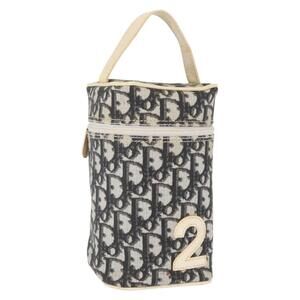 Christian Dior Trotter Canvas Vanity Pouch PVC Black Silver Auth 164440